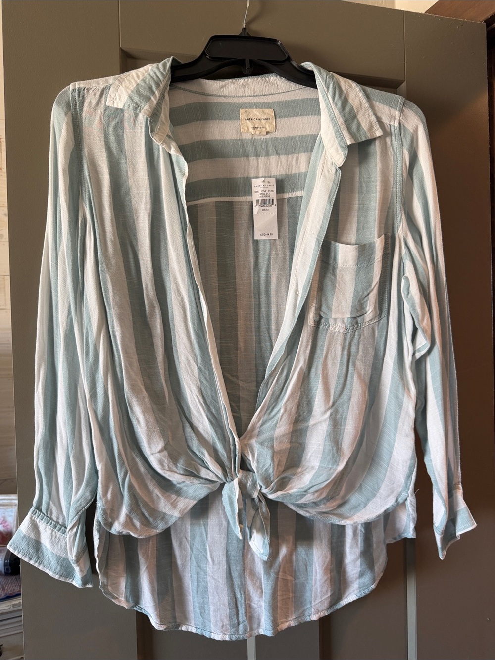 Light Blue and White Striped Men’s Tie-Front Shirt